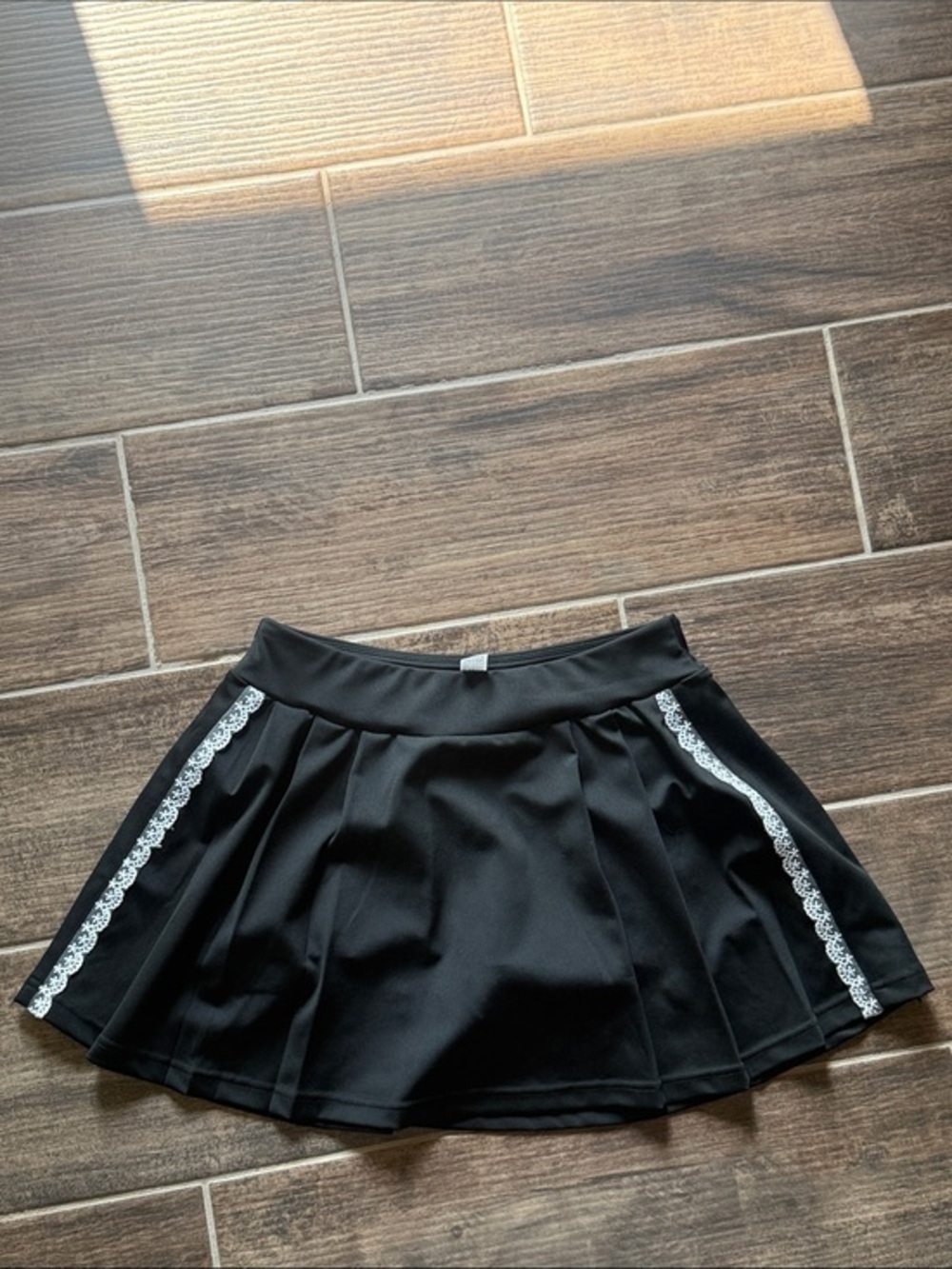 Otos Black Skirt with White Lace Trim - Women's Skater Style